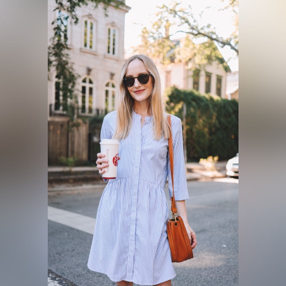 Tuckernuck Blue and White Striped Mini Shirt Dress